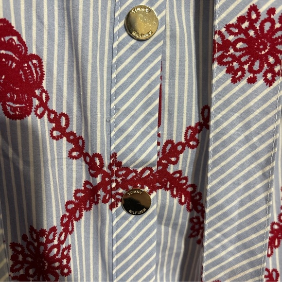 Tommy Hilfiger Cotton Shirt Dress Blue White Stripe Red Floral Size 14 Fall Dres - Picture 6 of 6